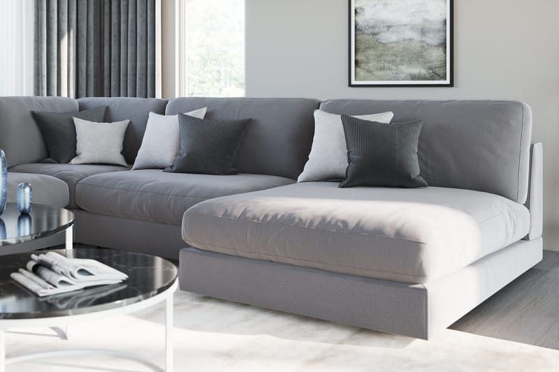 Arken 6-seters Vendbar L-formet Modulhjørnesofa med Divan + Fotskammel i Fløyel - Lys grå - Møbler - Sofaer - Modulsofaer - Komplett modulsofa
