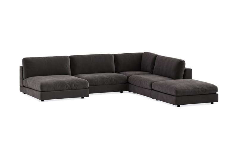 Arken 6-seters Vendbar L-formet Modulhjørnesofa med Divan + Fotskammel i Fløyel - Mørk grå - Møbler - Sofaer - Fløyel sofaer