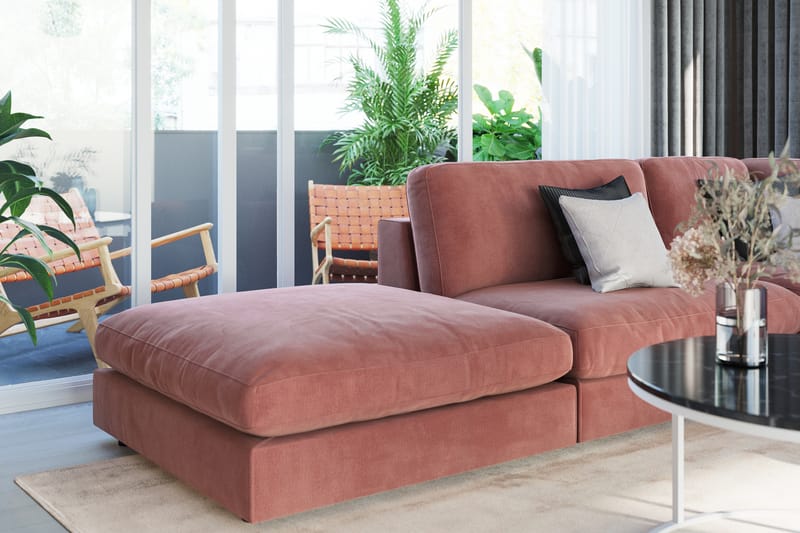 Arken 6-seters Vendbar L-formet Modulhjørnesofa med Divan + Fotskammel i Fløyel - Rosa - Møbler - Sofaer - Fløyel sofaer