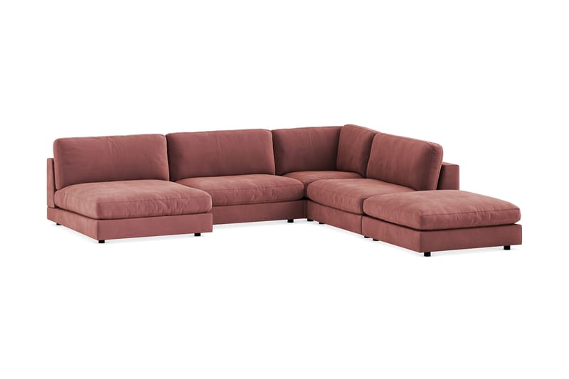 Arken 6-seters Vendbar L-formet Modulhjørnesofa med Divan + Fotskammel i Fløyel - Rosa - Møbler - Sofaer - Fløyel sofaer