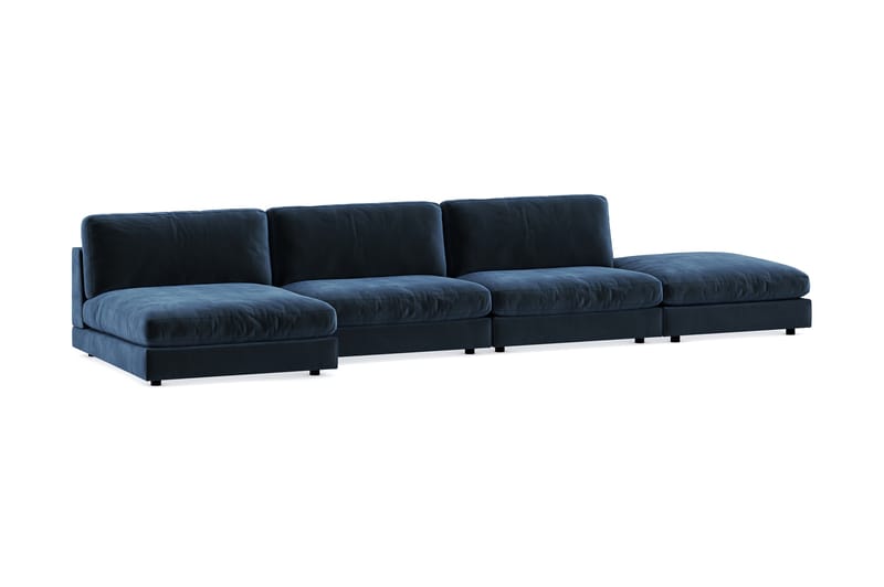 Arken 6-seters Vendbar U-formet Modulsofa med Divan + Fotskammel i Fløyel - Blå - Møbler - Sofaer - Fløyel sofaer