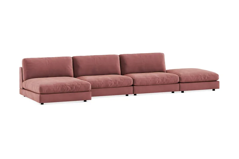 Arken 6-seters Vendbar U-formet Modulsofa med Divan + Fotskammel i Fløyel - Rosa - Møbler - Sofaer - Modulsofaer - Komplett modulsofa