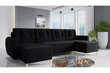 Bornalle 3-seter U-formet Sovesofa med Oppbevaring i Plysj - Svart - Møbler - Sofaer - Sovesofaer - Sovesofa divan
