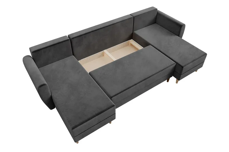 Bornalle 3-seter U-formet Sovesofa med Oppbevaring i Plysj - Gul - Møbler - Sofaer - Sovesofaer - Sovesofa divan