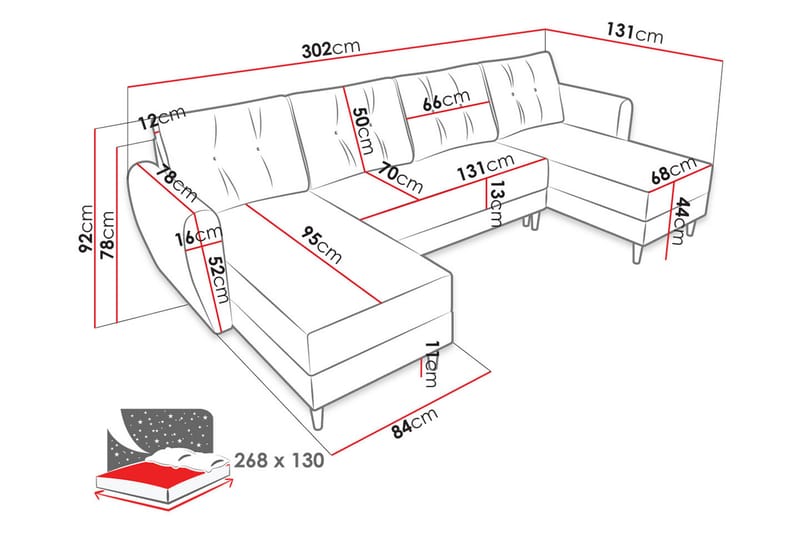 Bornalle Sovesofa - Blå - Sovesofaer - Fløyel sofaer - U sovesofa - Sovesofa divan