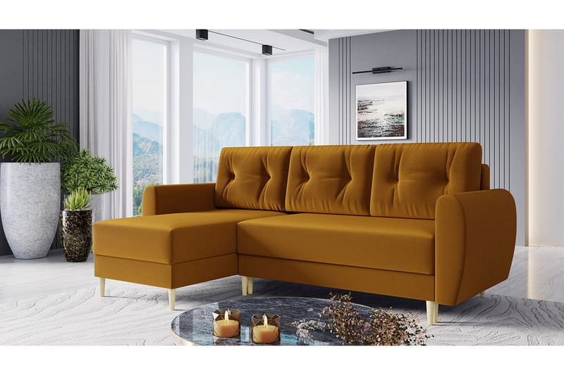 Bornalle Sovesofa - Gul - Sovesofaer - Fløyel sofaer - U sovesofa - Sovesofa divan