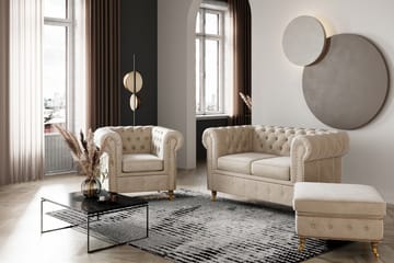Chesterfield Deluxe Fløyelssofa 2-seter - Beige - Møbler - Sofaer - Fløyel sofaer