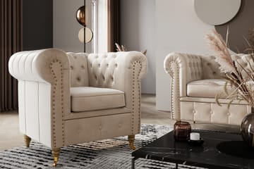 Chesterfield Deluxe Fløyelssofa 2-seter - Beige - Møbler - Sofaer - Fløyel sofaer