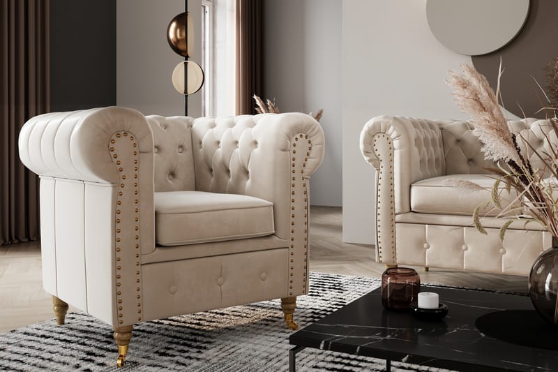 Chesterfield Deluxe Fløyelssofa 2-seter - Beige - 2 seter sofa - Chesterfield sofaer - Fløyel sofaer