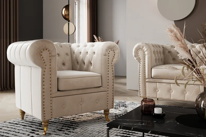 Chesterfield Deluxe Fløyelssofa 2-seter - Beige - Møbler - Sofaer - Fløyel sofaer