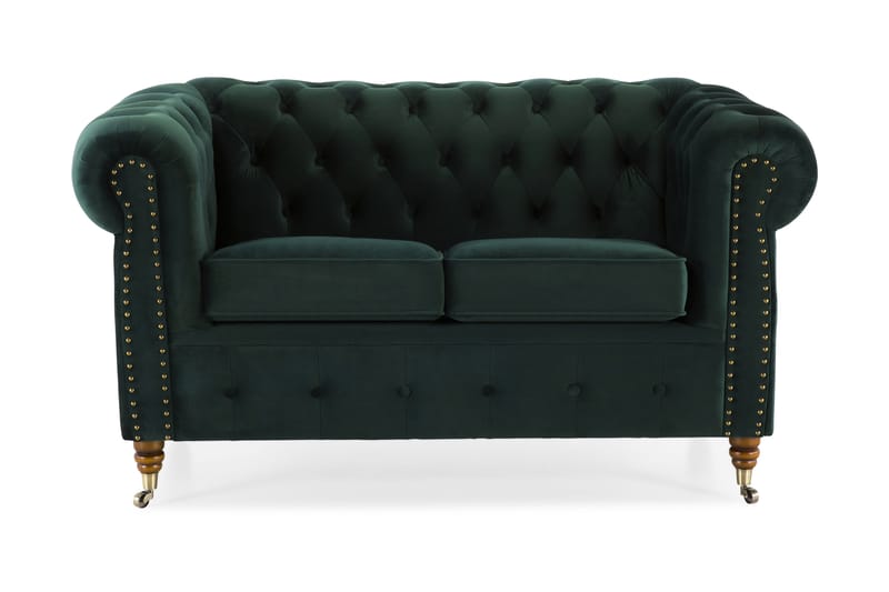 Chesterfield Deluxe Fløyelssofa 2-seter - Mørkegrønn - Møbler - Sofaer - Fløyel sofaer