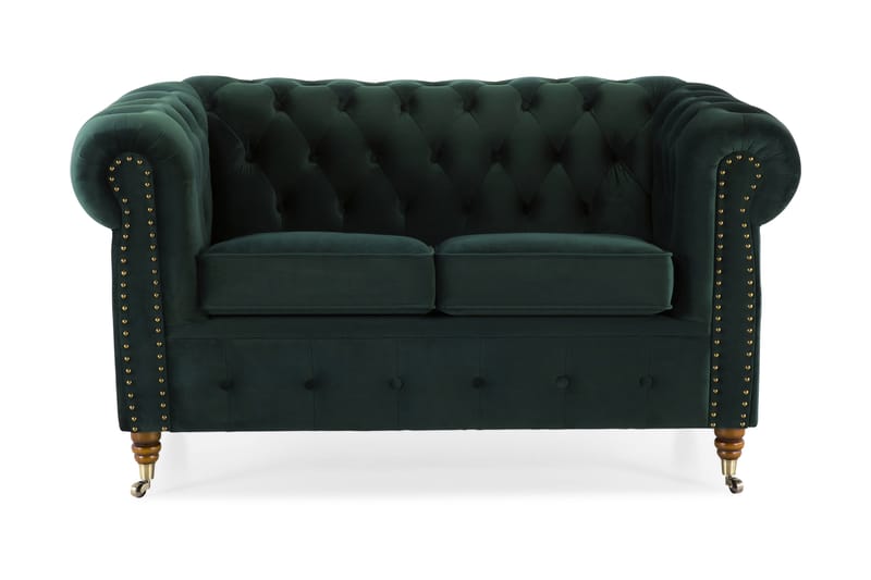 Chesterfield Deluxe Fløyelssofa 2-seter - Mørkegrønn - 2 seter sofa - Chesterfield sofaer - Fløyel sofaer