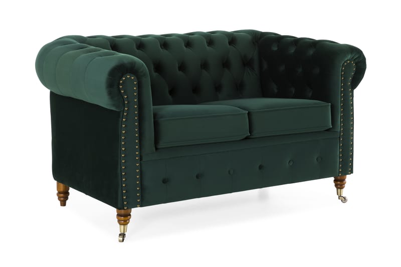 Chesterfield Deluxe Fløyelssofa 2-seter - Mørkegrønn - Møbler - Sofaer - Fløyel sofaer