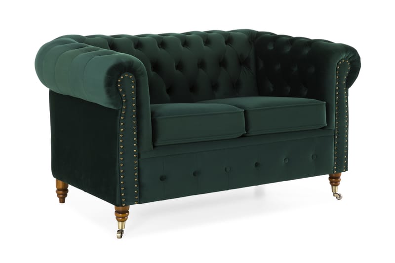 Chesterfield Deluxe Fløyelssofa 2-seter - Mørkegrønn - 2 seter sofa - Chesterfield sofaer - Fløyel sofaer