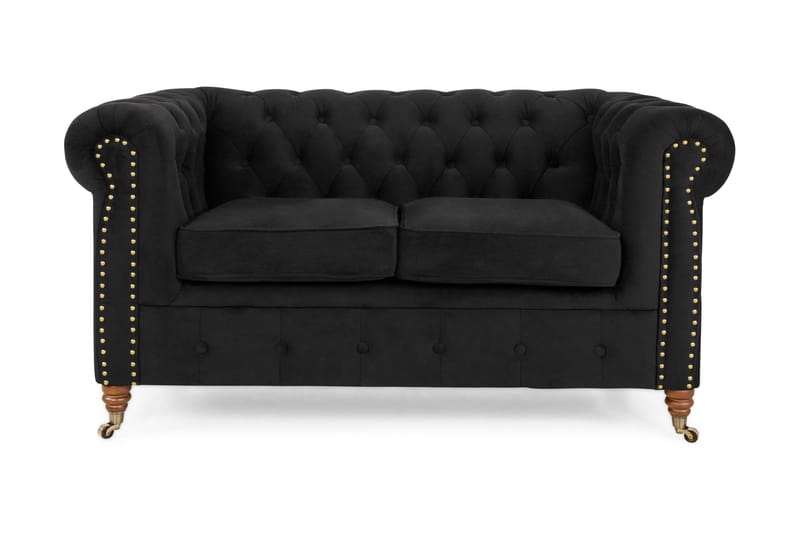 Chesterfield Deluxe Fløyelssofa 2-seter - Svart - 2 seter sofa - Chesterfield sofaer - Fløyel sofaer