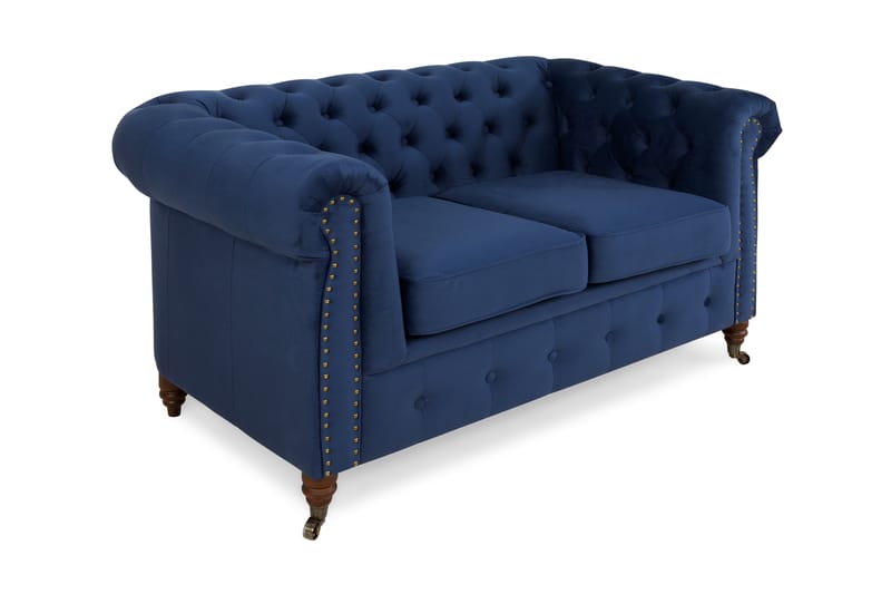 Chesterfield Deluxe Fløyelssofa 2-seter - Petrolblå - Møbler - Sofaer - Fløyel sofaer