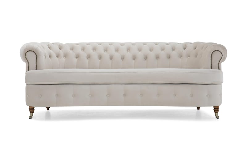 Chesterfield Deluxe Fløyelssofa 3-seter Buet - Beige - Møbler - Sofaer - Fløyel sofaer