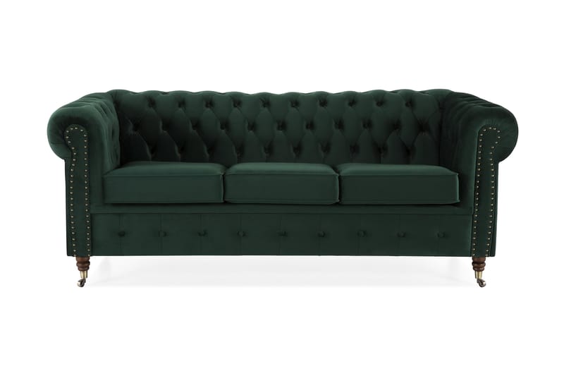 Chesterfield Deluxe Fløyelssofa 3-seter - Mørkegrønn - Møbler - Sofaer - Fløyel sofaer