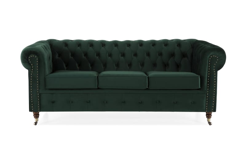 Chesterfield Deluxe Fløyelssofa 3-seter - Mørkegrønn - Fløyel sofaer - Sofa 3 seter - Chesterfield sofaer