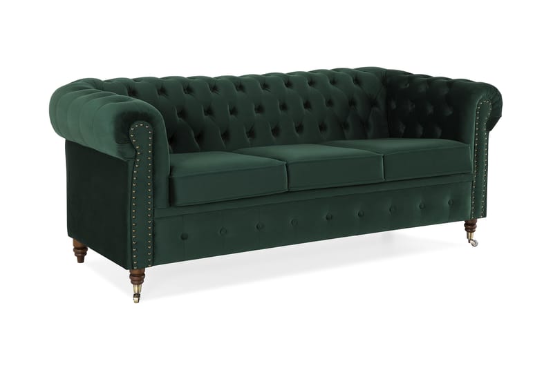 Chesterfield Deluxe Fløyelssofa 3-seter - Mørkegrønn - Chesterfield sofaer - Sofa 3 seter - Fløyel sofaer