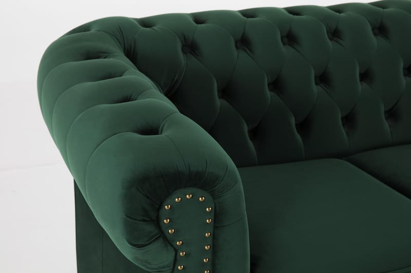 Chesterfield Deluxe Fløyelssofa 3-seter - Mørkegrønn - Møbler - Sofaer - Fløyel sofaer