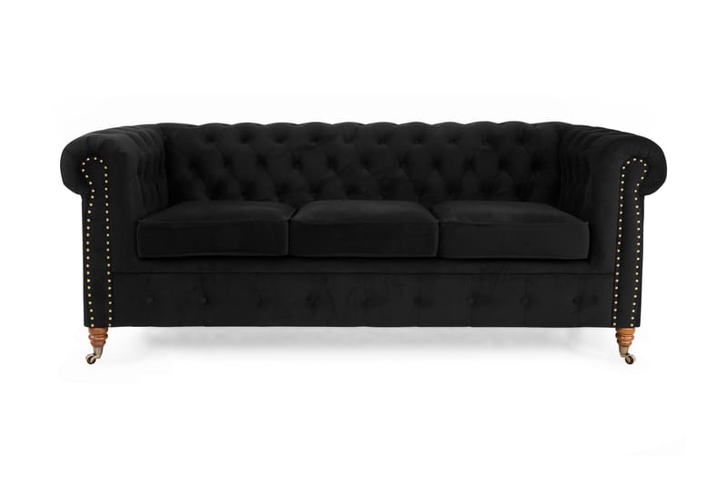 Chesterfield Deluxe Fløyelssofa 3-seter - Svart - Møbler - Sofaer - Fløyel sofaer