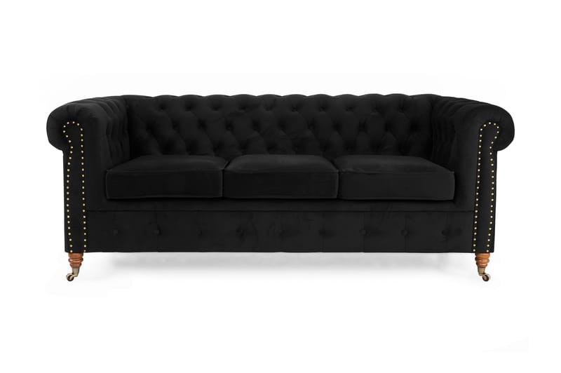 Chesterfield Deluxe Fløyelssofa 3-seter - Svart - Chesterfield sofaer - Sofa 3 seter - Fløyel sofaer