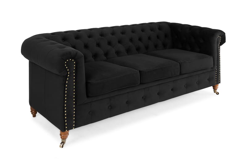Chesterfield Deluxe Fløyelssofa 3-seter - Svart - Møbler - Sofaer - Fløyel sofaer