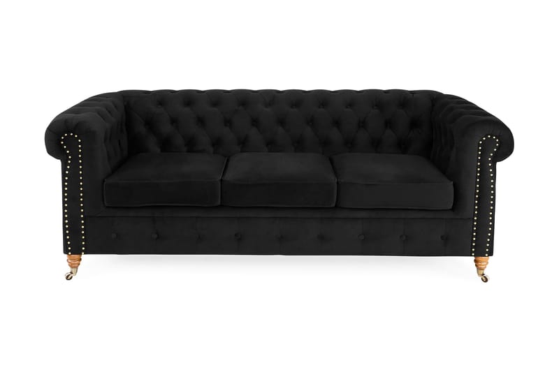 Chesterfield Deluxe Fløyelssofa 3-seter - Svart - Møbler - Sofaer - Fløyel sofaer