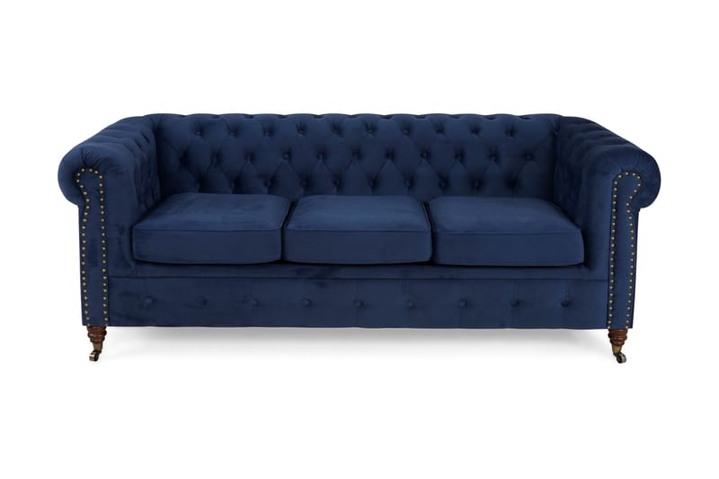 Chesterfield Deluxe Fløyelssofa 3-seter - Petrolblå - Møbler - Sofaer - Fløyel sofaer
