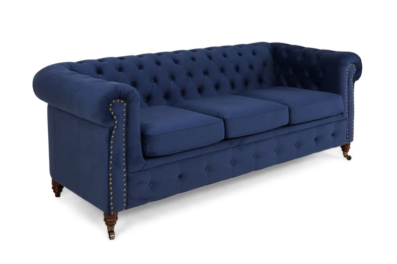 Chesterfield Deluxe Fløyelssofa 3-seter - Petrolblå - Chesterfield sofaer - Sofa 3 seter - Fløyel sofaer