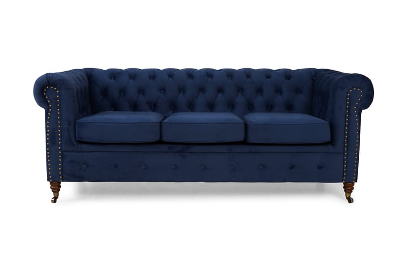 Chesterfield Deluxe Fløyelssofa 3-seter - Petrolblå - Møbler - Sofaer - Fløyel sofaer