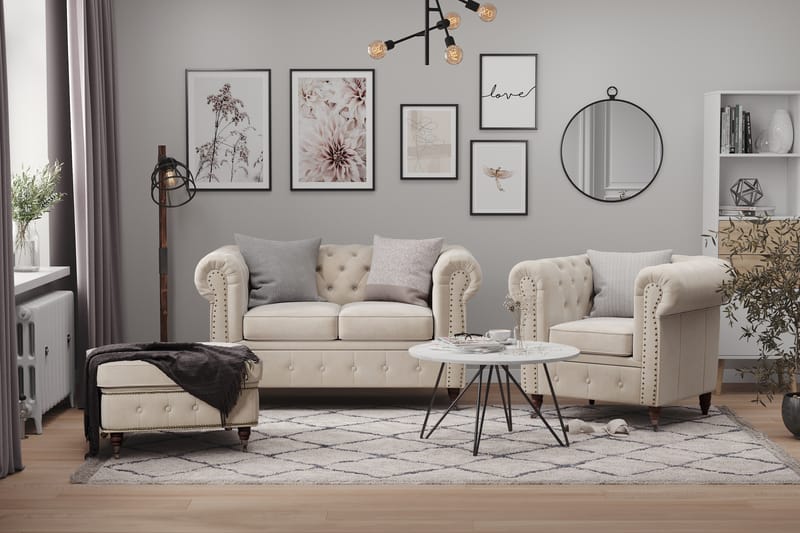 Chesterfield Deluxe Fløyelssofa 4-seter - Beige - Møbler - Sofaer - Fløyel sofaer