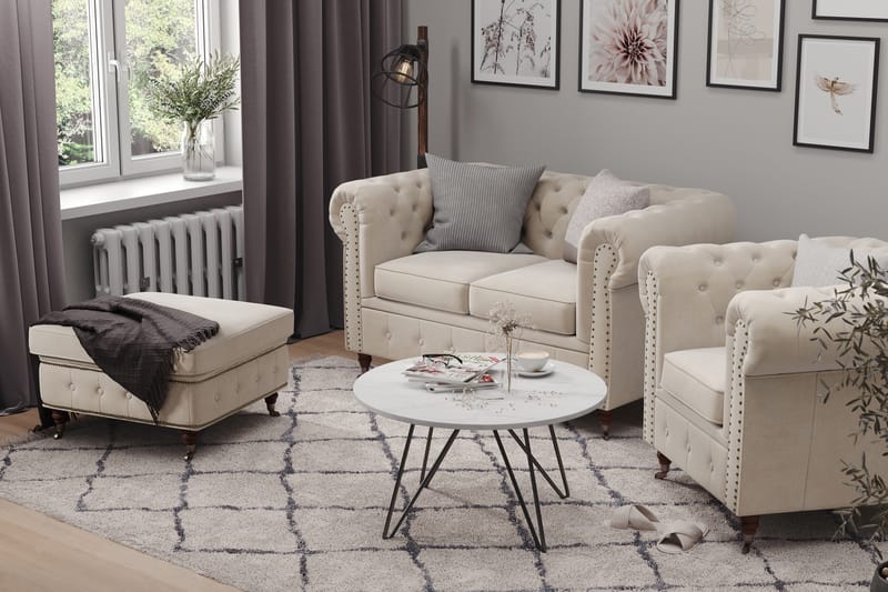 Chesterfield Deluxe Fløyelssofa 4-seter - Beige - Møbler - Sofaer - Fløyel sofaer