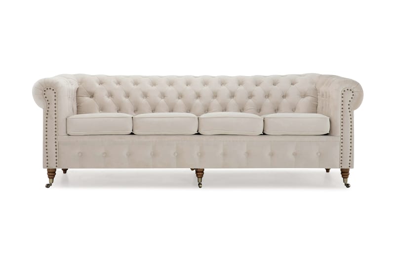 Chesterfield Deluxe Fløyelssofa 4-seter - Beige - Chesterfield sofaer - 4 seter sofa - Fløyel sofaer