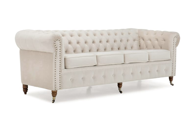 Chesterfield Deluxe Fløyelssofa 4-seter - Beige - Møbler - Sofaer - Fløyel sofaer