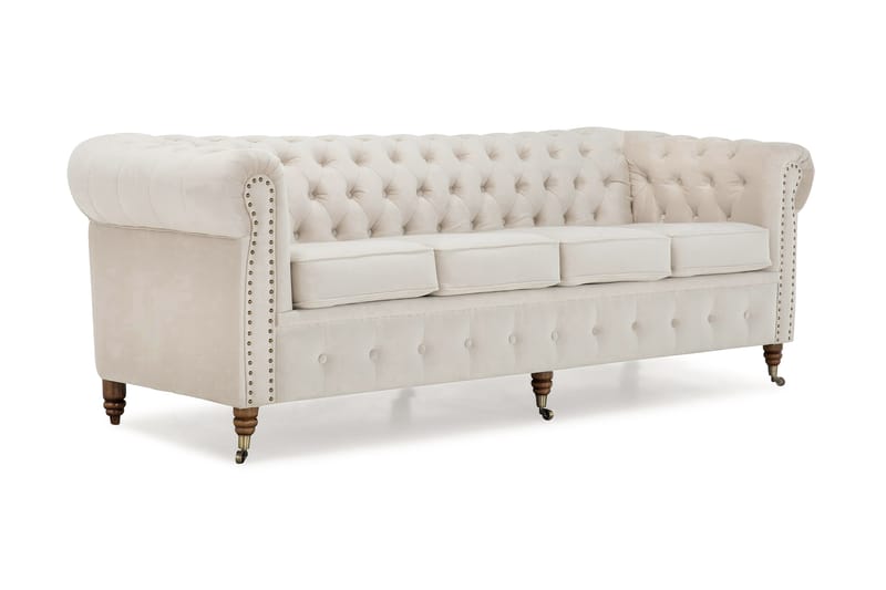 Chesterfield Deluxe Fløyelssofa 4-seter - Beige - Chesterfield sofaer - 4 seter sofa - Fløyel sofaer