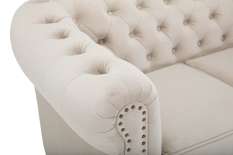 Chesterfield Deluxe Fløyelssofa 4-seter - Beige - Chesterfield sofaer - 4 seter sofa - Fløyel sofaer