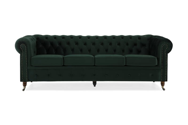 Chesterfield Deluxe Fløyelssofa 4-seter - Mørkegrønn - Møbler - Sofaer - Fløyel sofaer