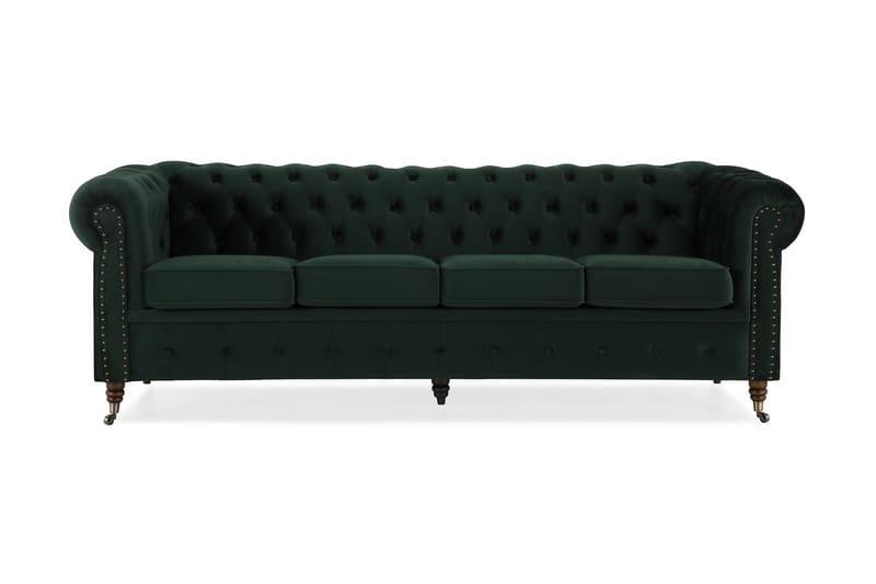 Chesterfield Deluxe Fløyelssofa 4-seter - Mørkegrønn - Chesterfield sofaer - 4 seter sofa - Fløyel sofaer