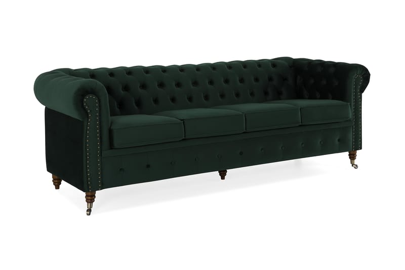 Chesterfield Deluxe Fløyelssofa 4-seter - Mørkegrønn - Møbler - Sofaer - Fløyel sofaer