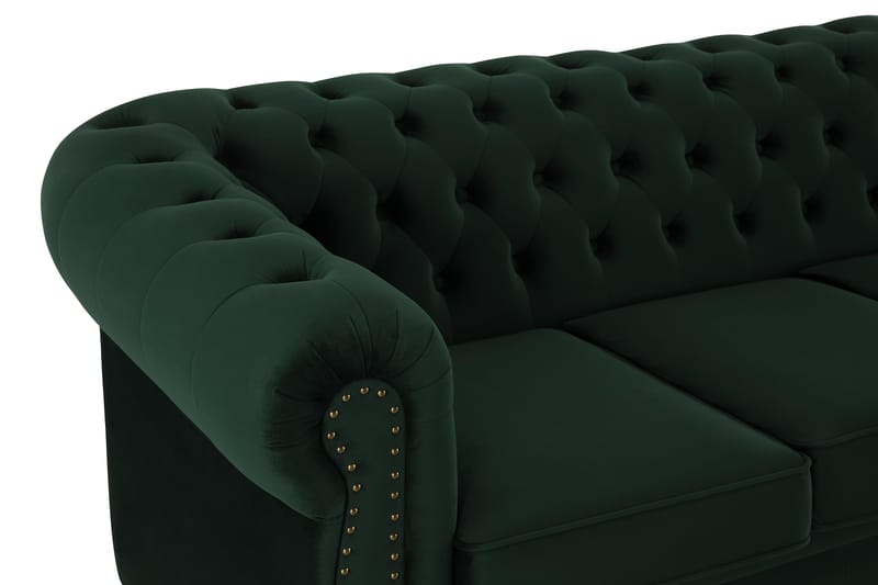 Chesterfield Deluxe Fløyelssofa 4-seter - Mørkegrønn - Møbler - Sofaer - Fløyel sofaer