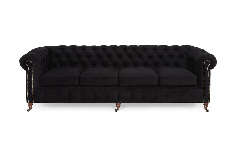 Chesterfield Deluxe Fløyelssofa 4-seter - Svart - Chesterfield sofaer - 4 seter sofa - Fløyel sofaer