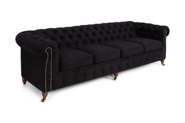 Chesterfield Deluxe Fløyelssofa 4-seter - Svart - Møbler - Sofaer - Fløyel sofaer