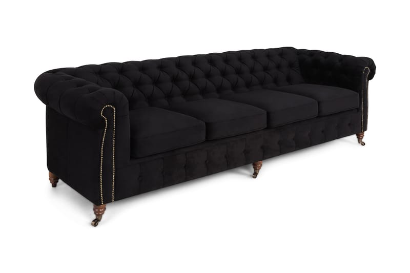 Chesterfield Deluxe Fløyelssofa 4-seter - Svart - Chesterfield sofaer - 4 seter sofa - Fløyel sofaer