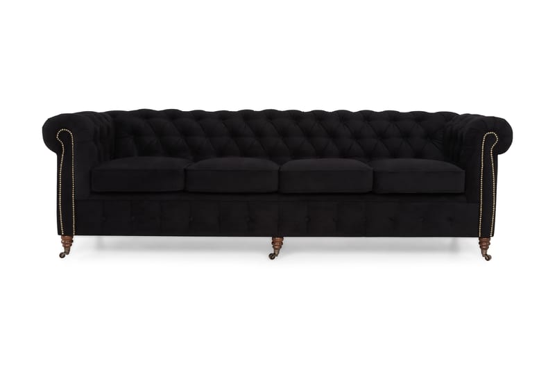 Chesterfield Deluxe Fløyelssofa 4-seter - Svart - Chesterfield sofaer - 4 seter sofa - Fløyel sofaer