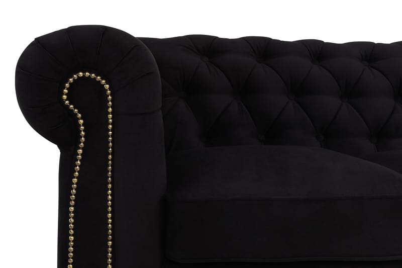 Chesterfield Deluxe Fløyelssofa 4-seter - Svart - Chesterfield sofaer - 4 seter sofa - Fløyel sofaer