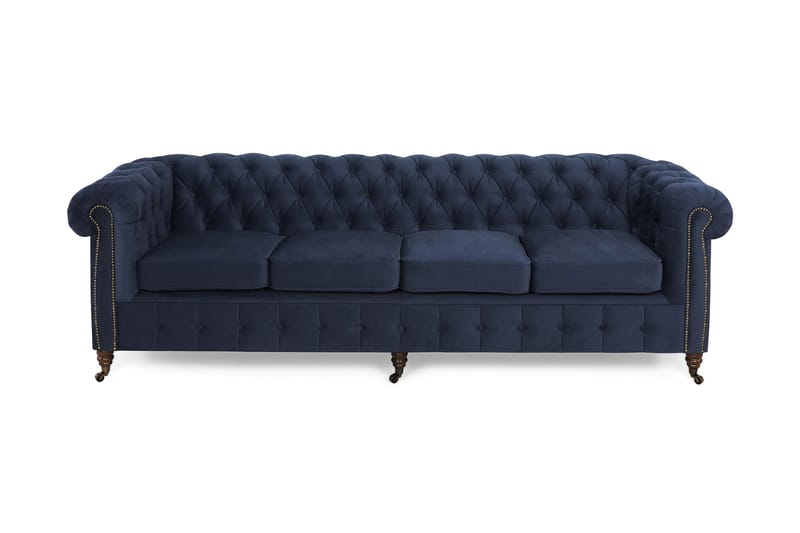 Chesterfield Deluxe Fløyelssofa 4-seter - Petrolblå - Chesterfield sofaer - 4 seter sofa - Fløyel sofaer