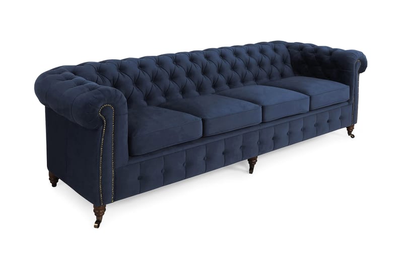 Chesterfield Deluxe Fløyelssofa 4-seter - Petrolblå - Chesterfield sofaer - 4 seter sofa - Fløyel sofaer