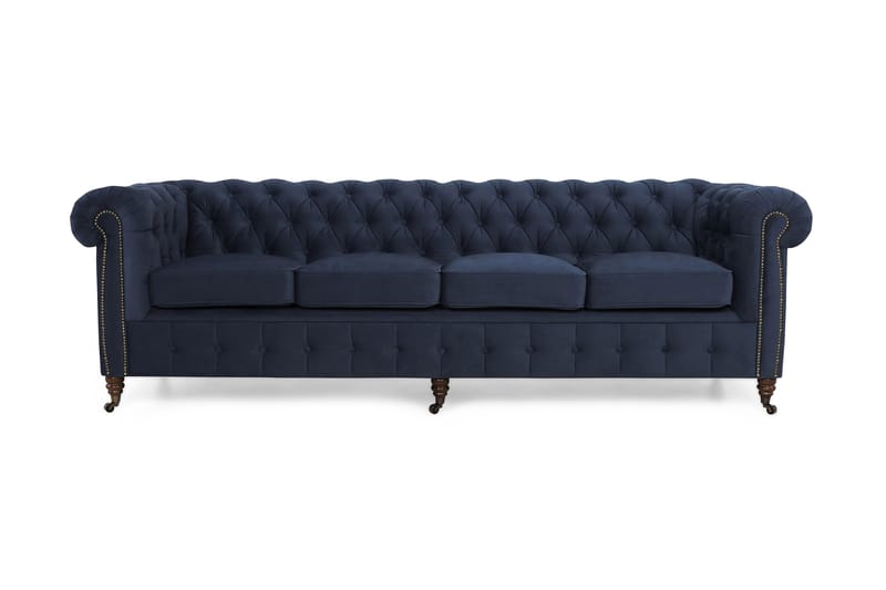 Chesterfield Deluxe Fløyelssofa 4-seter - Petrolblå - Chesterfield sofaer - 4 seter sofa - Fløyel sofaer